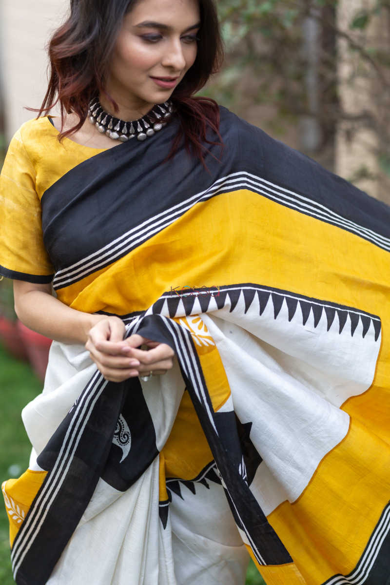 Image for Kusvaa Kunf05 Sunshine Tribal Bengal Silk Saree 9