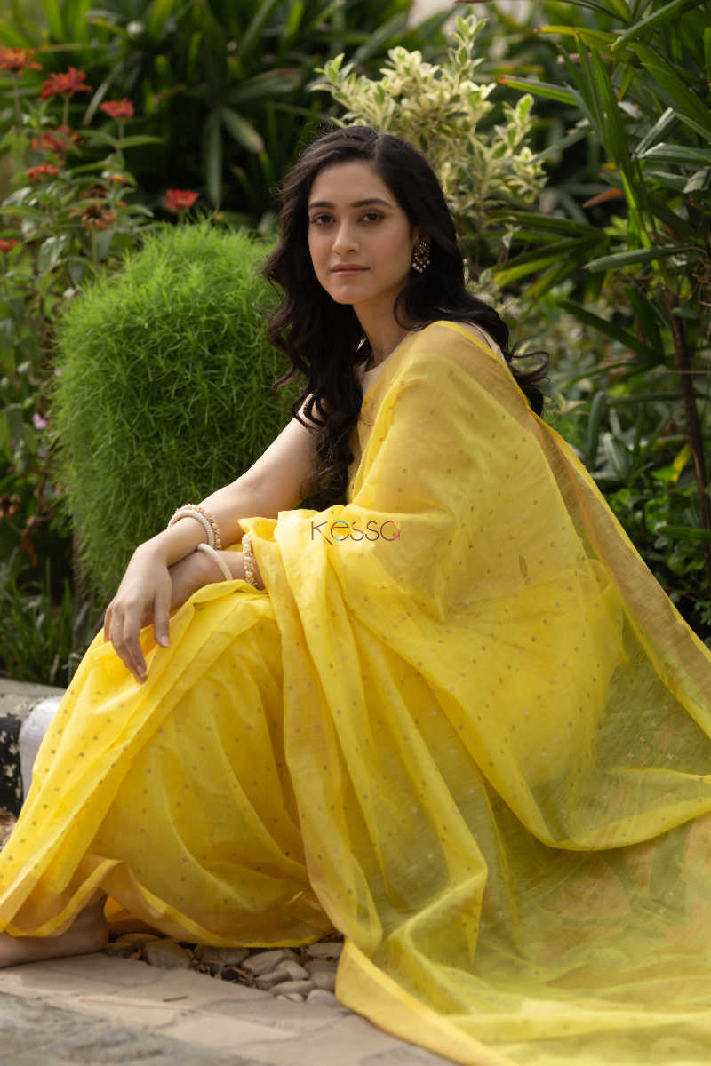 Image for Kusvaa Kurt09 Saffron Gold Chanderi Saree 5