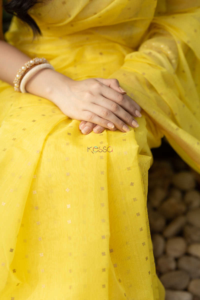 Image for Kusvaa Kurt09 Saffron Gold Chanderi Saree 6