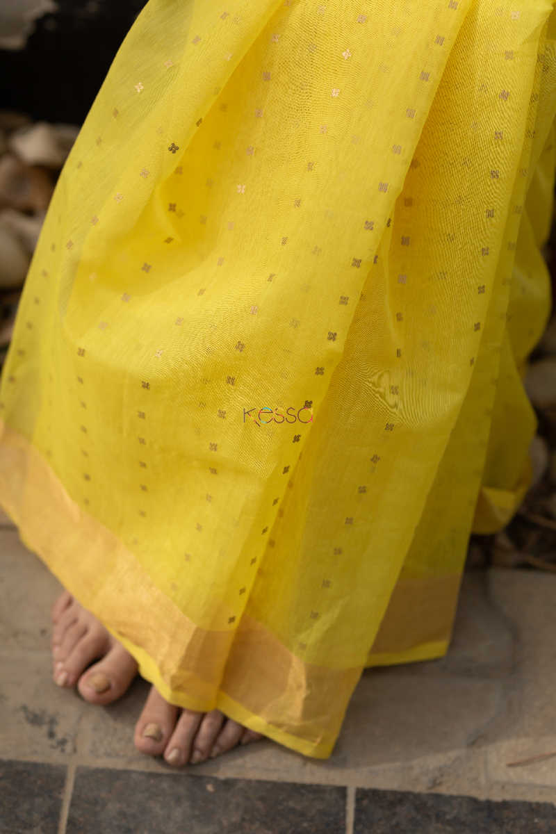 Image for Kusvaa Kurt09 Saffron Gold Chanderi Saree 7