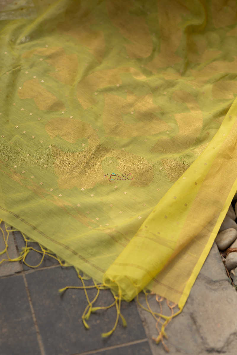 Image for Kusvaa Kurt09 Saffron Gold Chanderi Saree 8