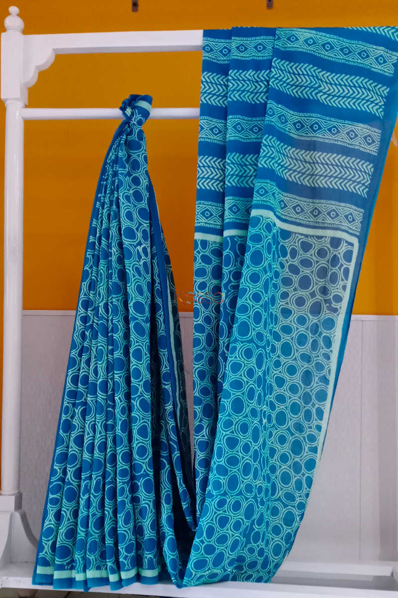Image for Kusvaa Kurt10 Eastern Blue Cotton Mul Saree