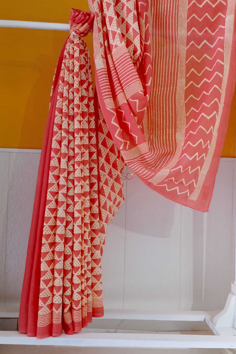 Image for Kusvaa Kurt16 Chestnut Rose Cotton Mull Saree