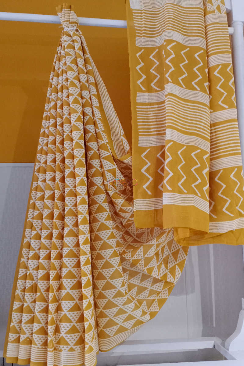 Image for Kusvaa Kurt17 Mustard Cotton Mull Saree