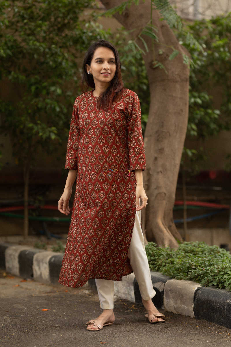 Image for Kusvaa Sa04 Maroon Straight Fit Kurta