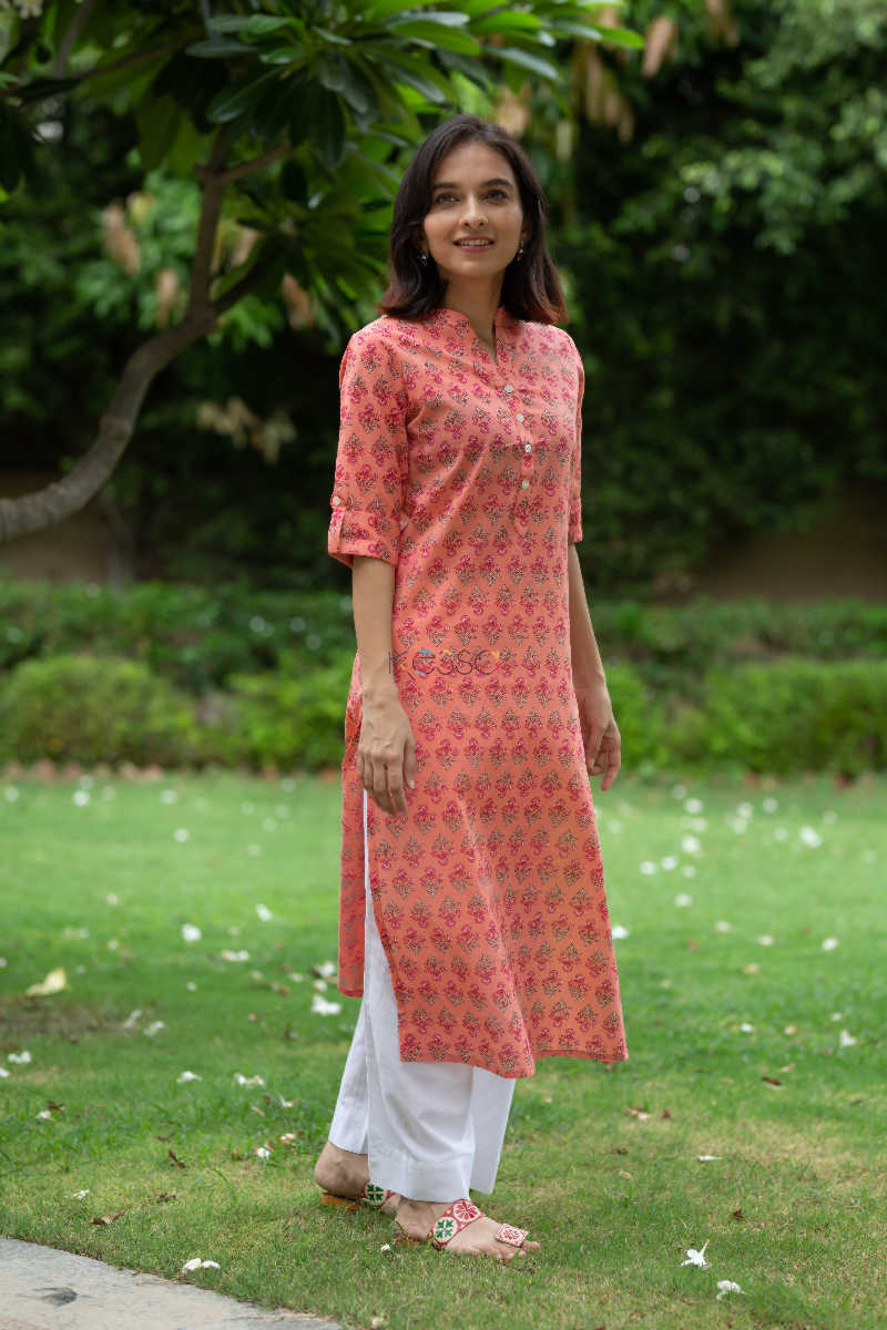 Image for Kusvaa Sa05 Chestnut Rose Regular Wear Kurta Look 1