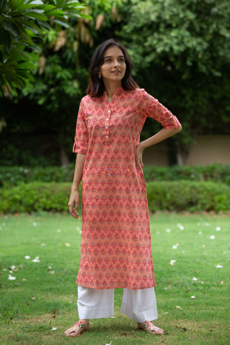 Image for Kusvaa Sa05 Chestnut Rose Regular Wear Kurta Look 4
