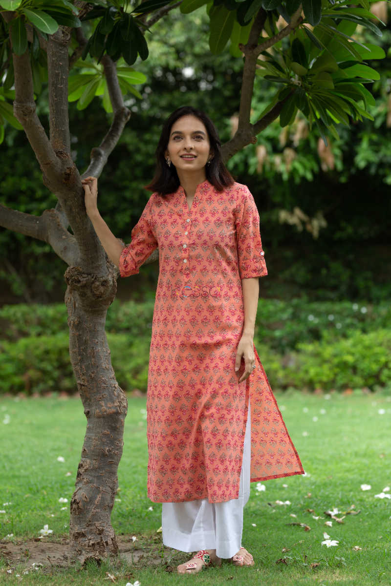 Image for Kusvaa Sa05 Chestnut Rose Regular Wear Kurta Look