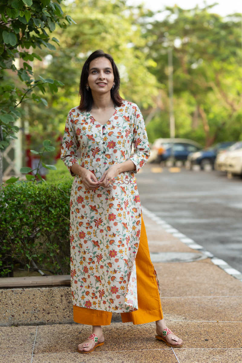 Image for Kusvaa Taf26 Multicolor Khadi Base Regular Kurta Front