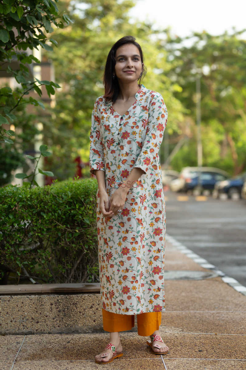 Image for Kusvaa Taf26 Multicolor Khadi Base Regular Kurta Look 1