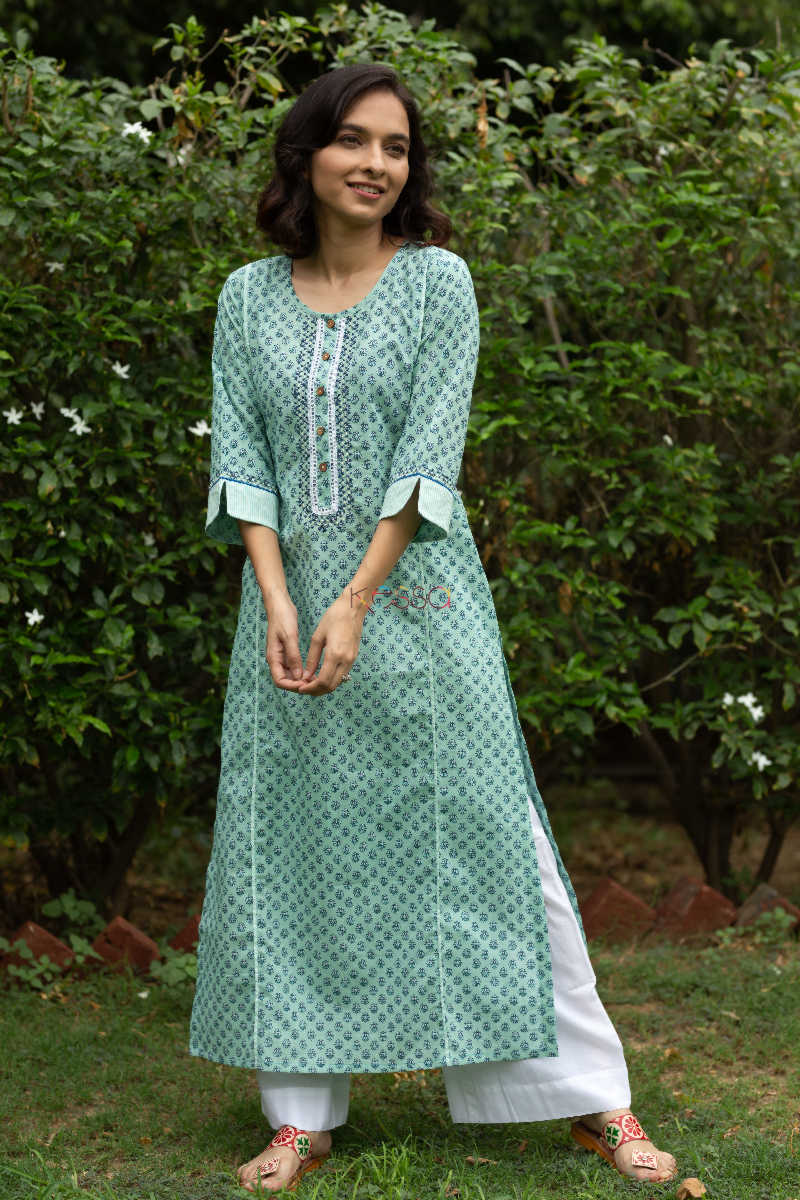 Image for Kusvaa Wa323a Cascade Chotti Butti Straight Fit Kurta Featured 2