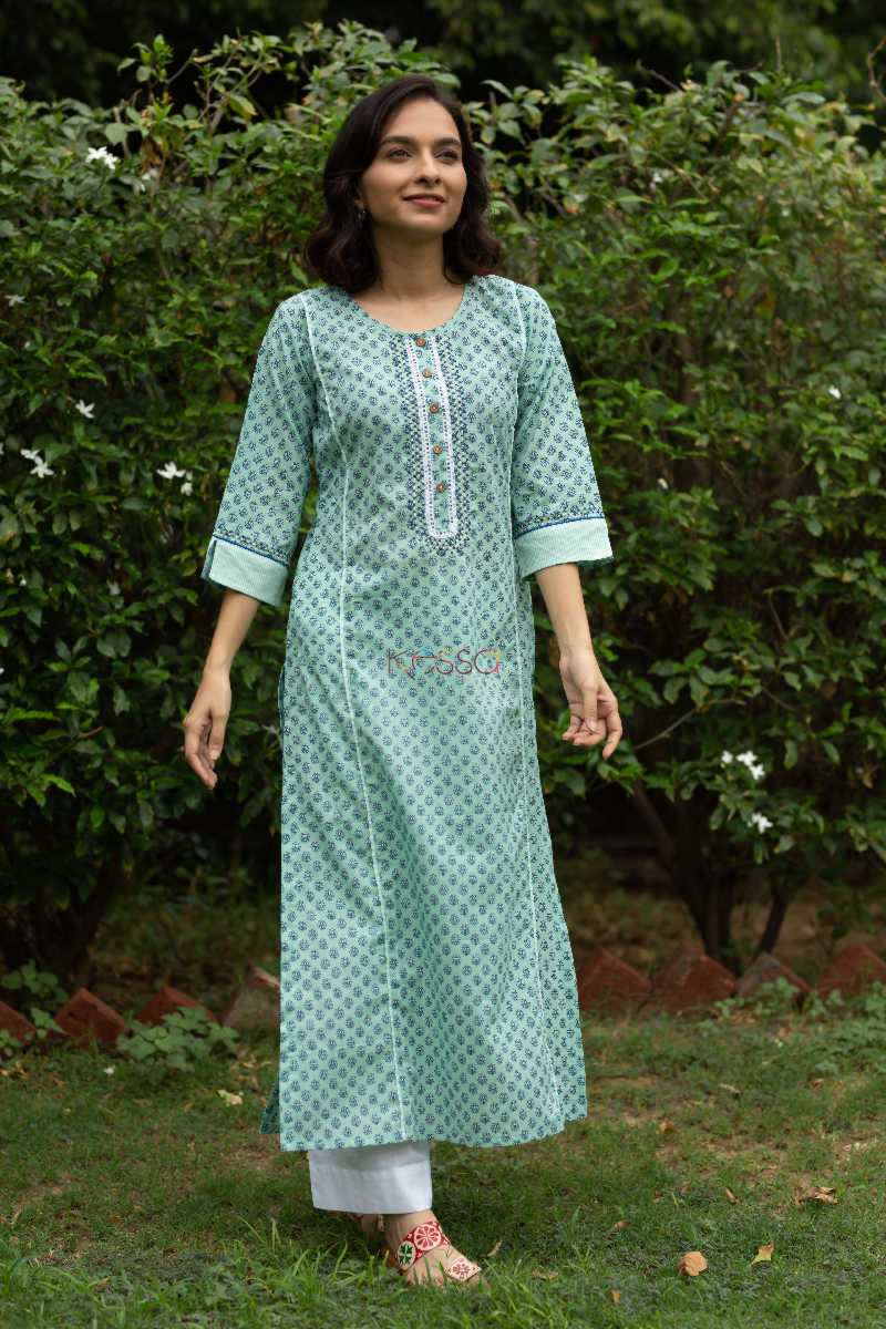 Image for Kusvaa Wa323a Cascade Chotti Butti Straight Fit Kurta Featured 3