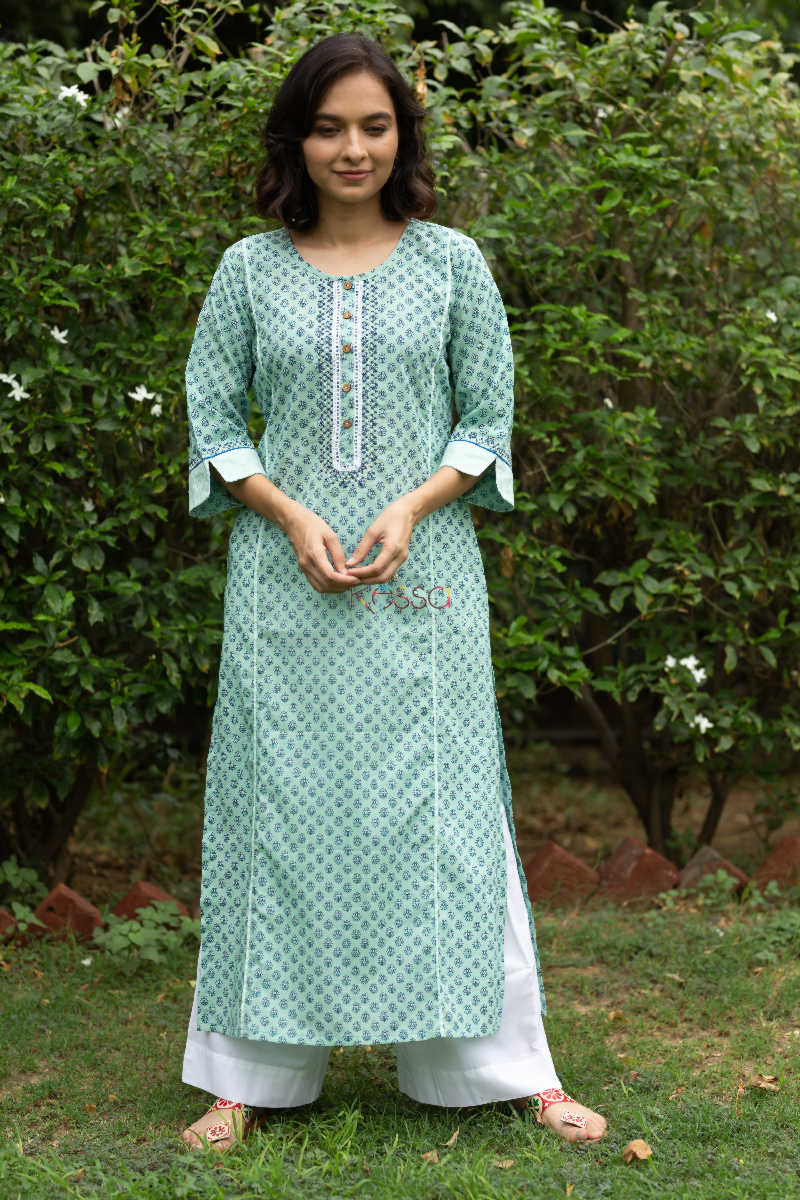 Image for Kusvaa Wa323a Cascade Chotti Butti Straight Fit Kurta Featured