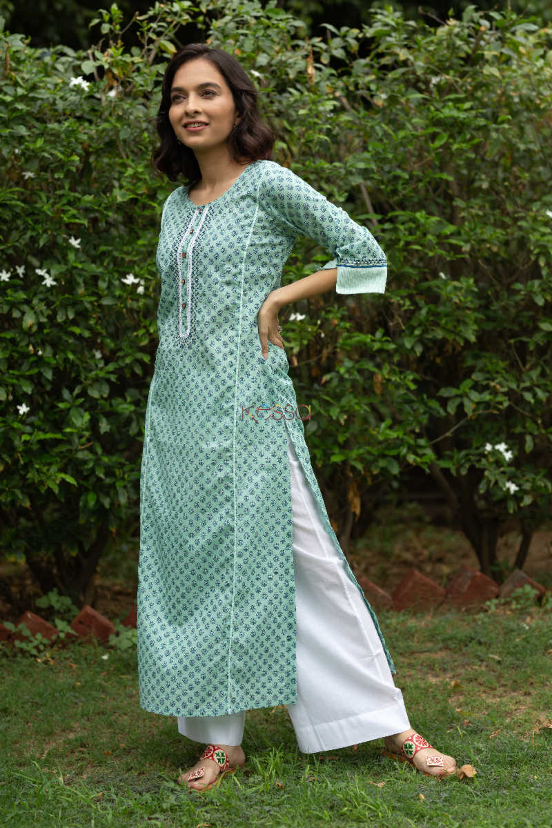 Image for Kusvaa Wa323a Cascade Chotti Butti Straight Fit Kurta Side