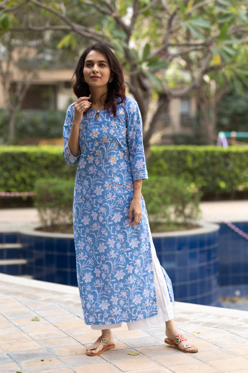 Image for Kusvaa Ws544 Sky Of Flowers Block Printed Kurti 2
