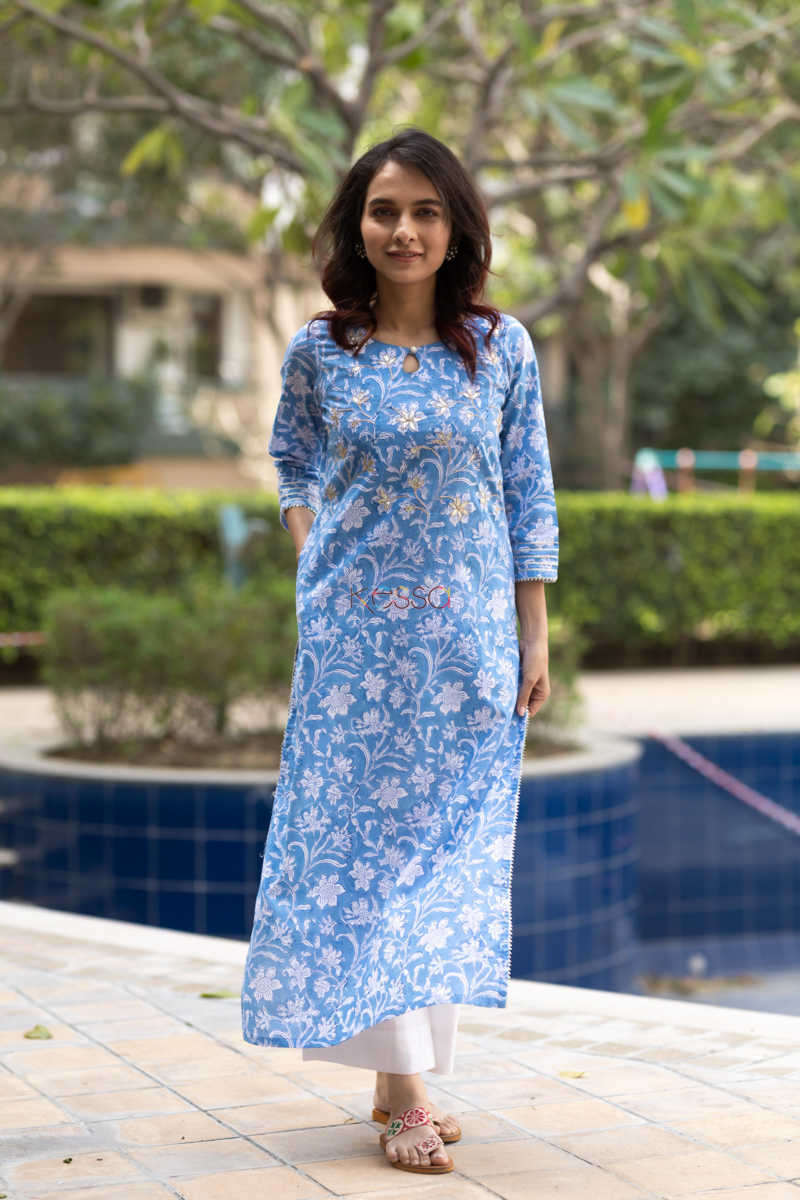 Image for Kusvaa Ws544 Sky Of Flowers Block Printed Kurti 5