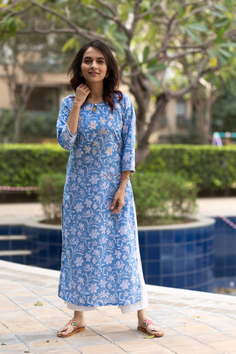 Image for Kusvaa Ws544 Sky Of Flowers Block Printed Kurti 6