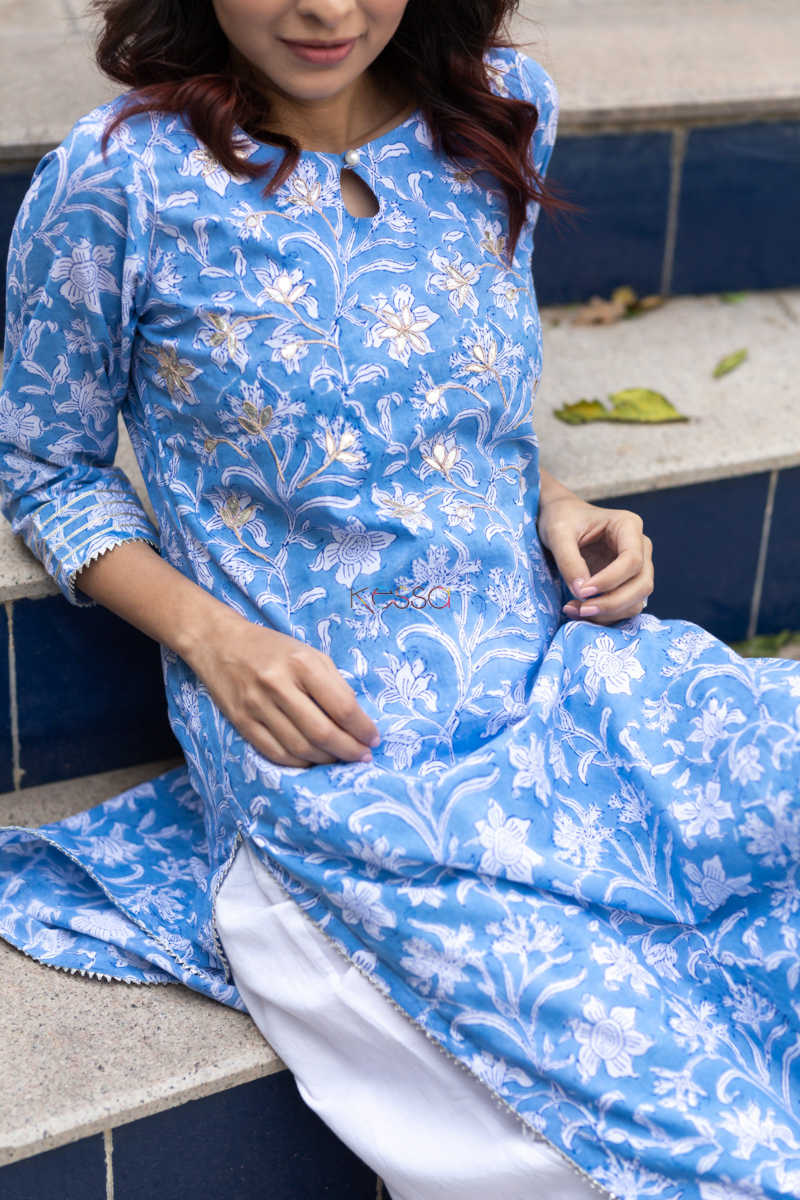 Image for Kusvaa Ws544 Sky Of Flowers Block Printed Kurti