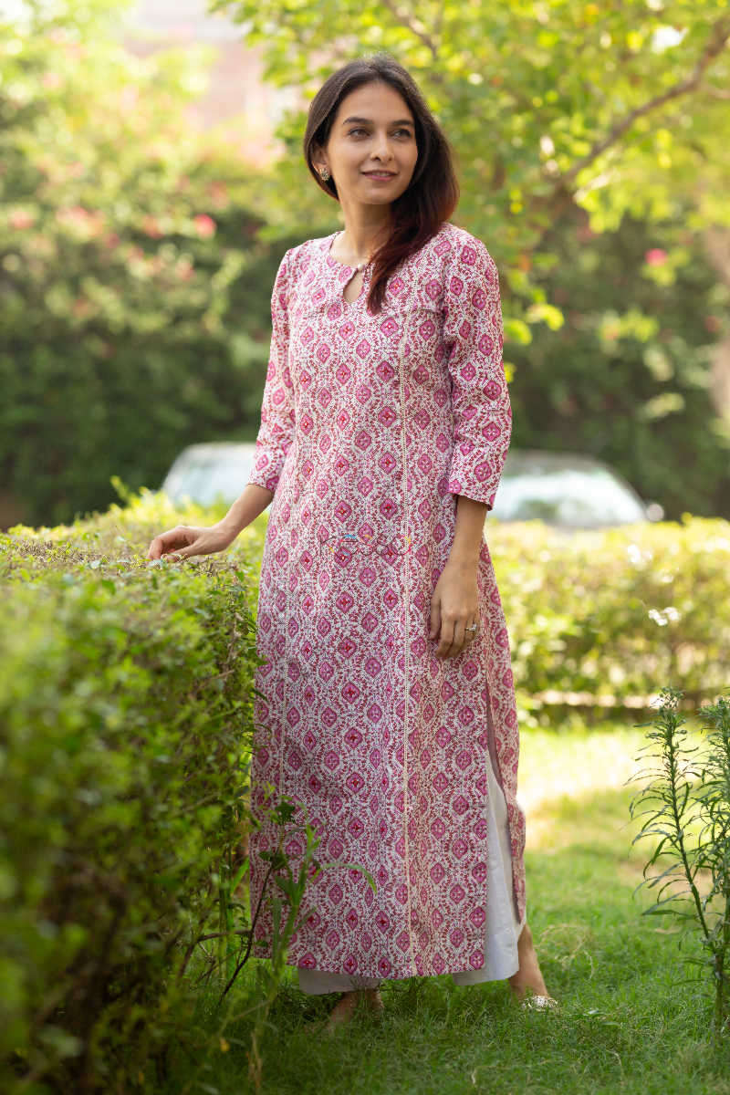 Image for Kusvaa Ws545 Coral Tree Cotton Straight Kurta 1
