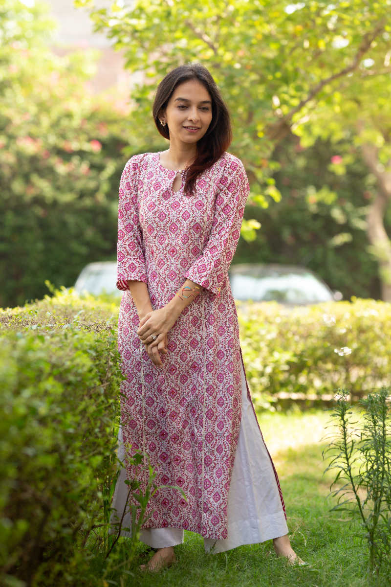 Image for Kusvaa Ws545 Coral Tree Cotton Straight Kurta 2