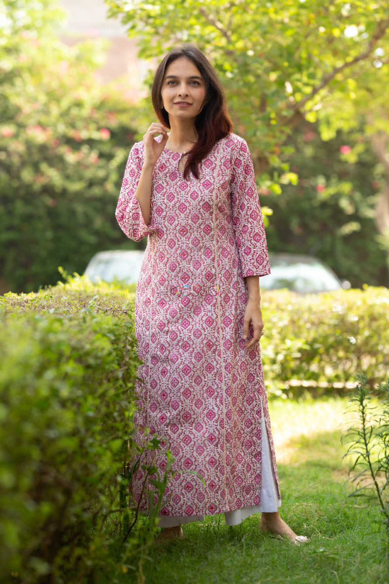 Image for Kusvaa Ws545 Coral Tree Cotton Straight Kurta 4