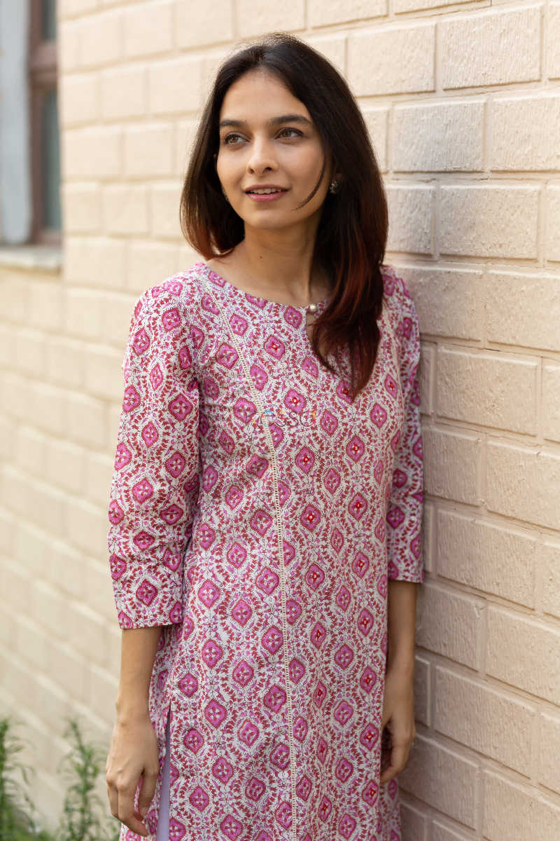Image for Kusvaa Ws545 Coral Tree Cotton Straight Kurta 5