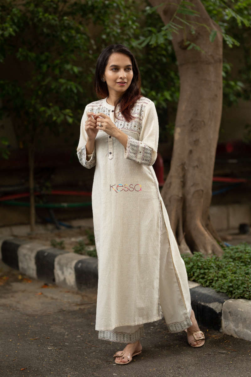 Image for Kusvaa Ws546 Cream South Cotton Kurta With Palazzo Featured