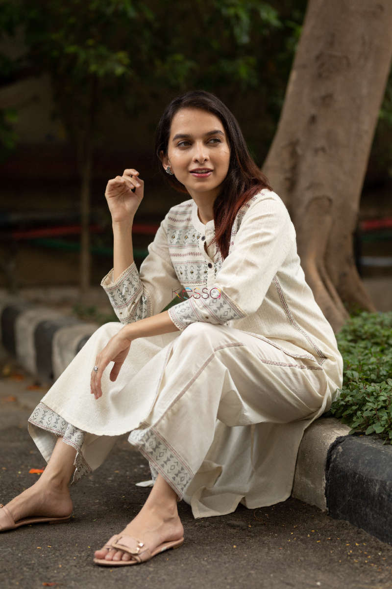 Image for Kusvaa Ws546 Cream South Cotton Kurta With Palazzo Look 1