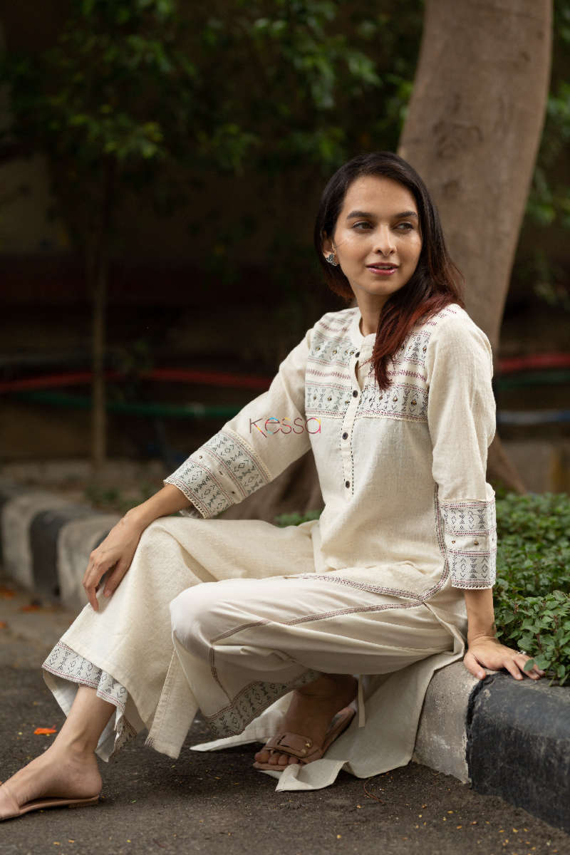 Image for Kusvaa Ws546 Cream South Cotton Kurta With Palazzo Look 2