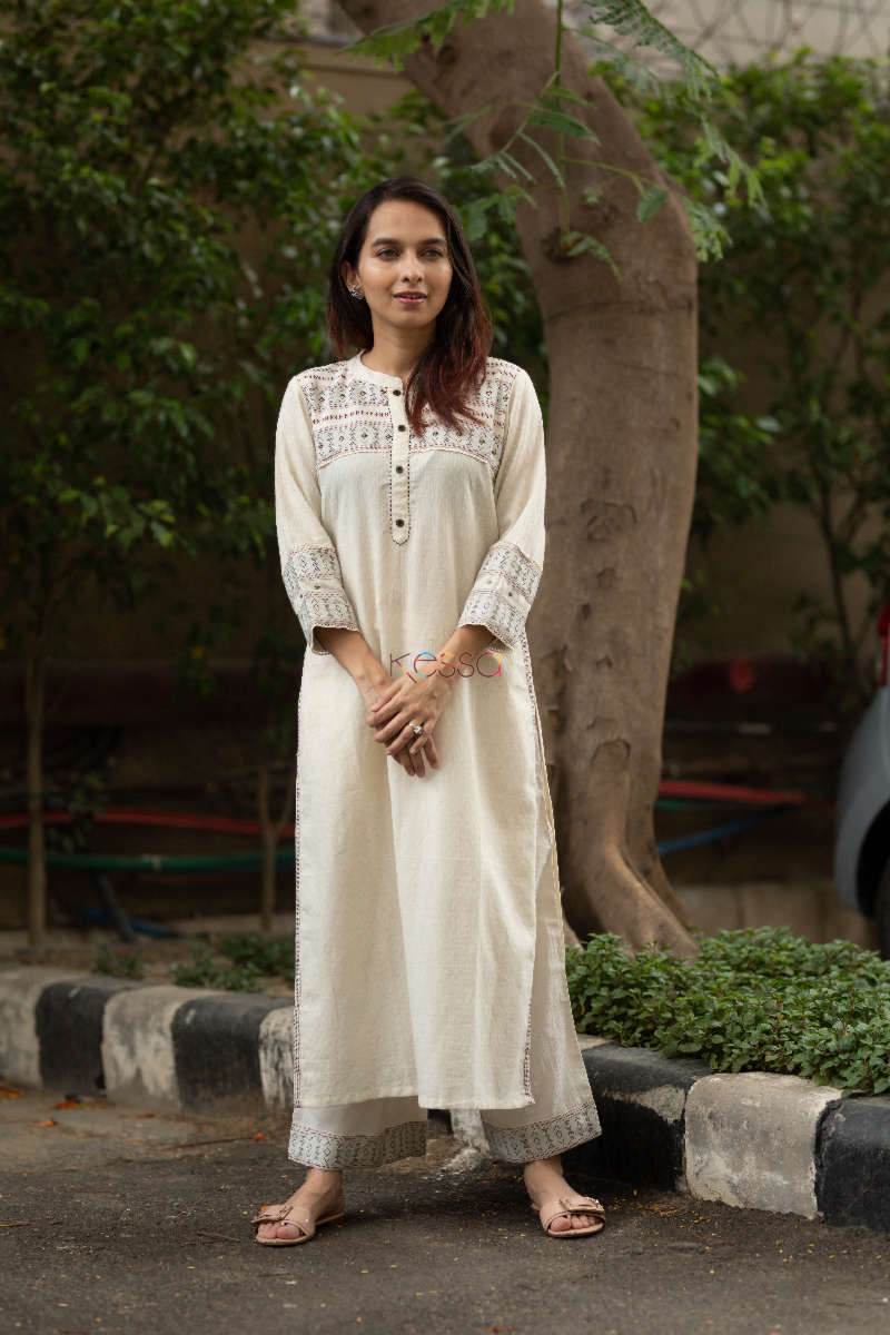 Image for Kusvaa Ws546 Cream South Cotton Kurta With Palazzo Look 4