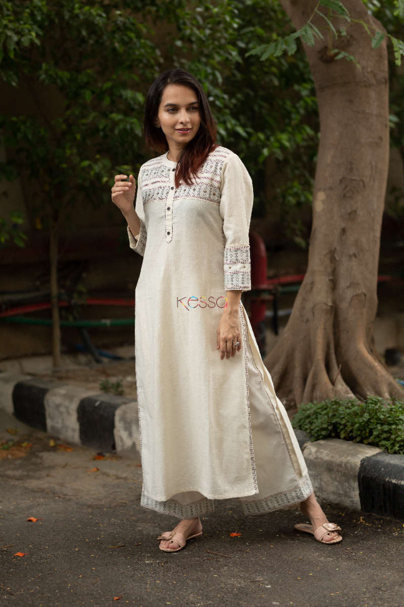 Image for Kusvaa Ws546 Cream South Cotton Kurta With Palazzo Look 5