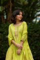Image for Kusvaa Ws549 Earls Green Chanderi Jacqard Kurta Closeup 3