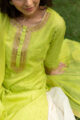 Image for Kusvaa Ws549 Earls Green Chanderi Jacqard Kurta Closeup