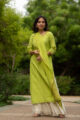 Image for Kusvaa Ws549 Earls Green Chanderi Jacqard Kurta Look 1