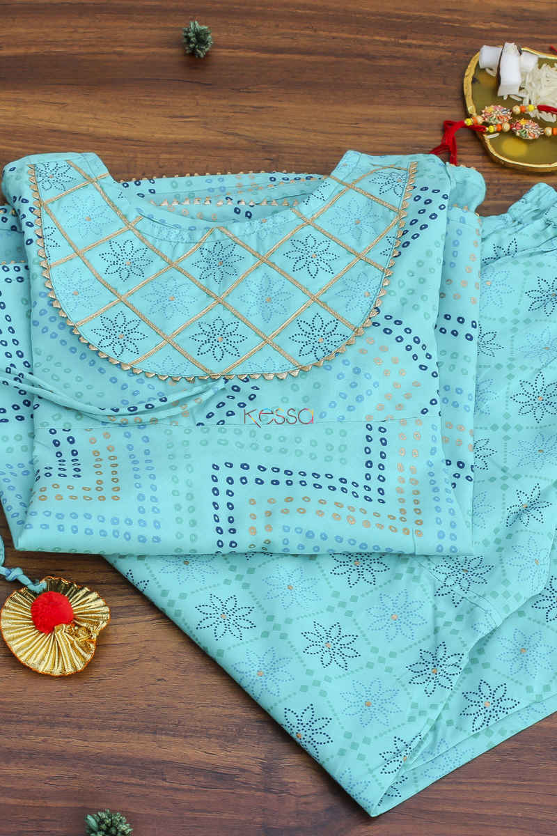 Image for Kusvaa Wsk37 Turquoise Blue Palazo Set Closeup 1