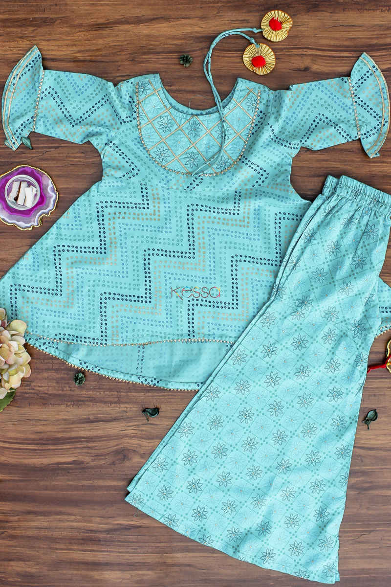 Image for Kusvaa Wsk37 Turquoise Blue Palazo Set Featured
