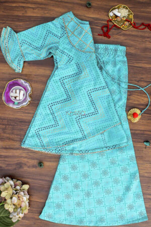 Image for Kusvaa Wsk37 Turquoise Blue Palazo Set Look 1