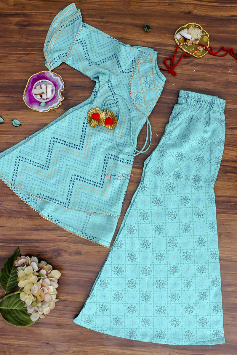 Image for Kusvaa Wsk37 Turquoise Blue Palazo Set Look