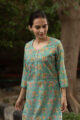 Image for Kusvaa Wsr101 Viridian Green Straight Fit Block Print Kurta 3