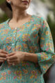 Image for Kusvaa Wsr101 Viridian Green Straight Fit Block Print Kurta 4