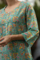 Image for Kusvaa Wsr101 Viridian Green Straight Fit Block Print Kurta 5