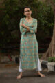 Image for Kusvaa Wsr101 Viridian Green Straight Fit Block Print Kurta