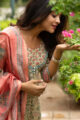 Image for Kusvaa Wsr103 Shadow Green And Sepia Kurta Chanderi Dupatta Set Closeup 1
