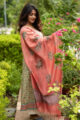 Image for Kusvaa Wsr103 Shadow Green And Sepia Kurta Chanderi Dupatta Set Closeup 4