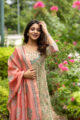 Image for Kusvaa Wsr103 Shadow Green And Sepia Kurta Chanderi Dupatta Set Closeup