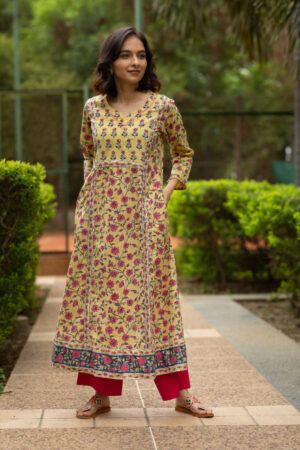 Image for Kusvaa Wsr106 Primerose Yellow And Pink Kurta Featured
