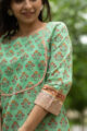 Image for Kusvaa Wsr109 Bay Leaf Green And Pink Block Print Kurta Closeup