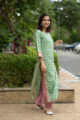 Image for Kusvaa Wsr109 Bay Leaf Green And Pink Block Print Kurta Look 1