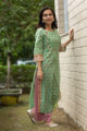 Image for Kusvaa Wsr109 Bay Leaf Green And Pink Block Print Kurta Look 2