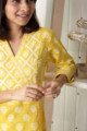Image for Kusvaa Daf09 Saffron Yellow Screen Printed A Line Kurta Closeup